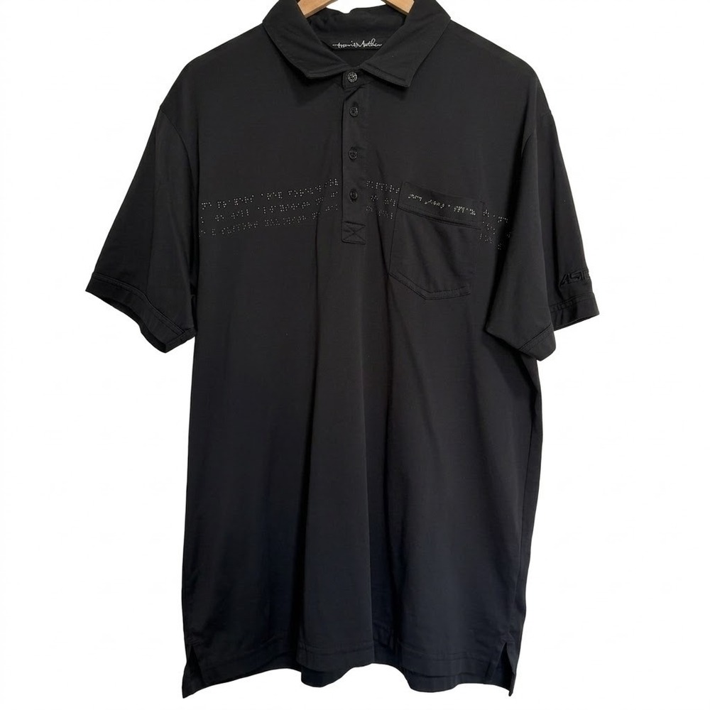 TravisMathew Braille Dot Pattern Polo Black Mens XL Golf Shirt